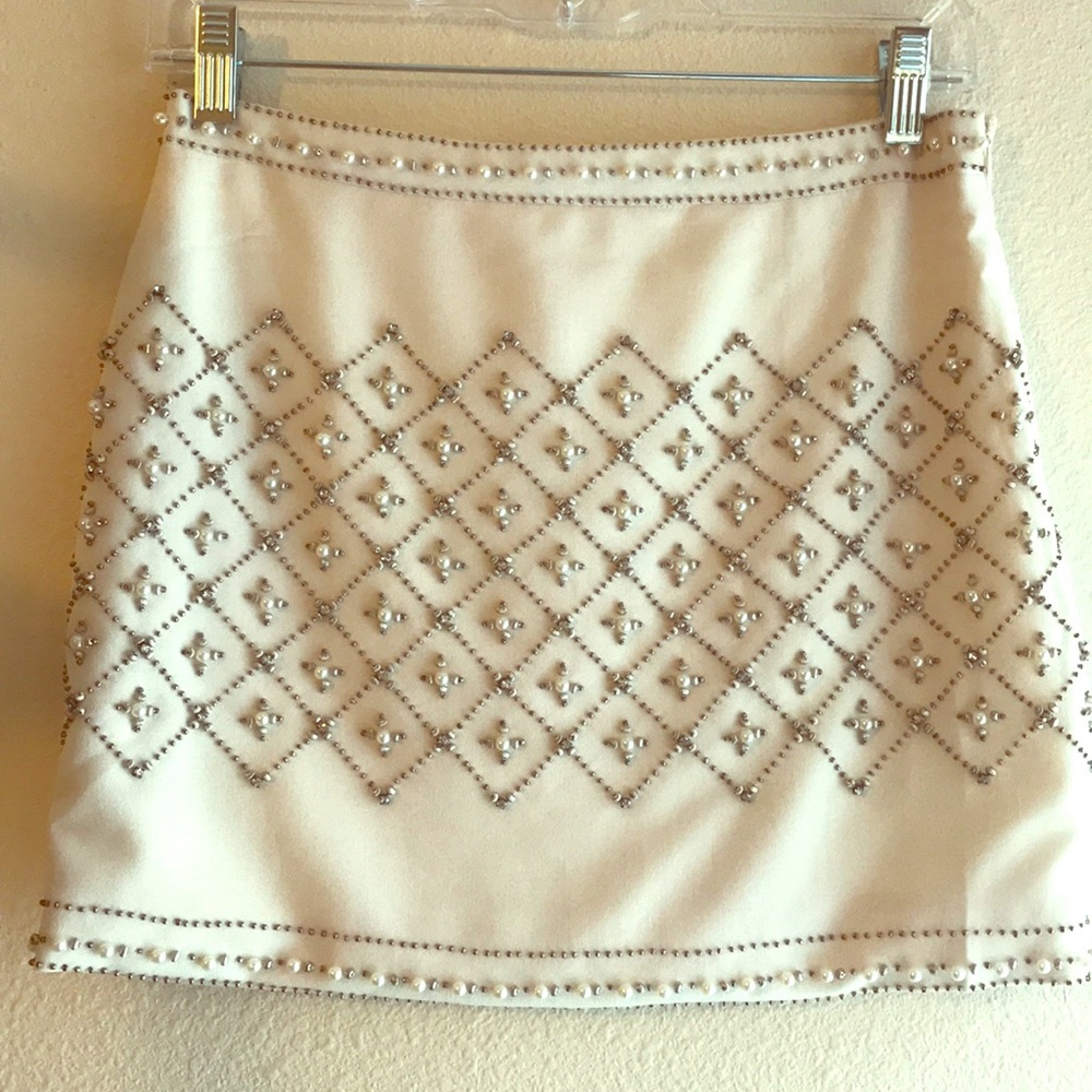 Beautiful Beaded  Cream Mini Skirt